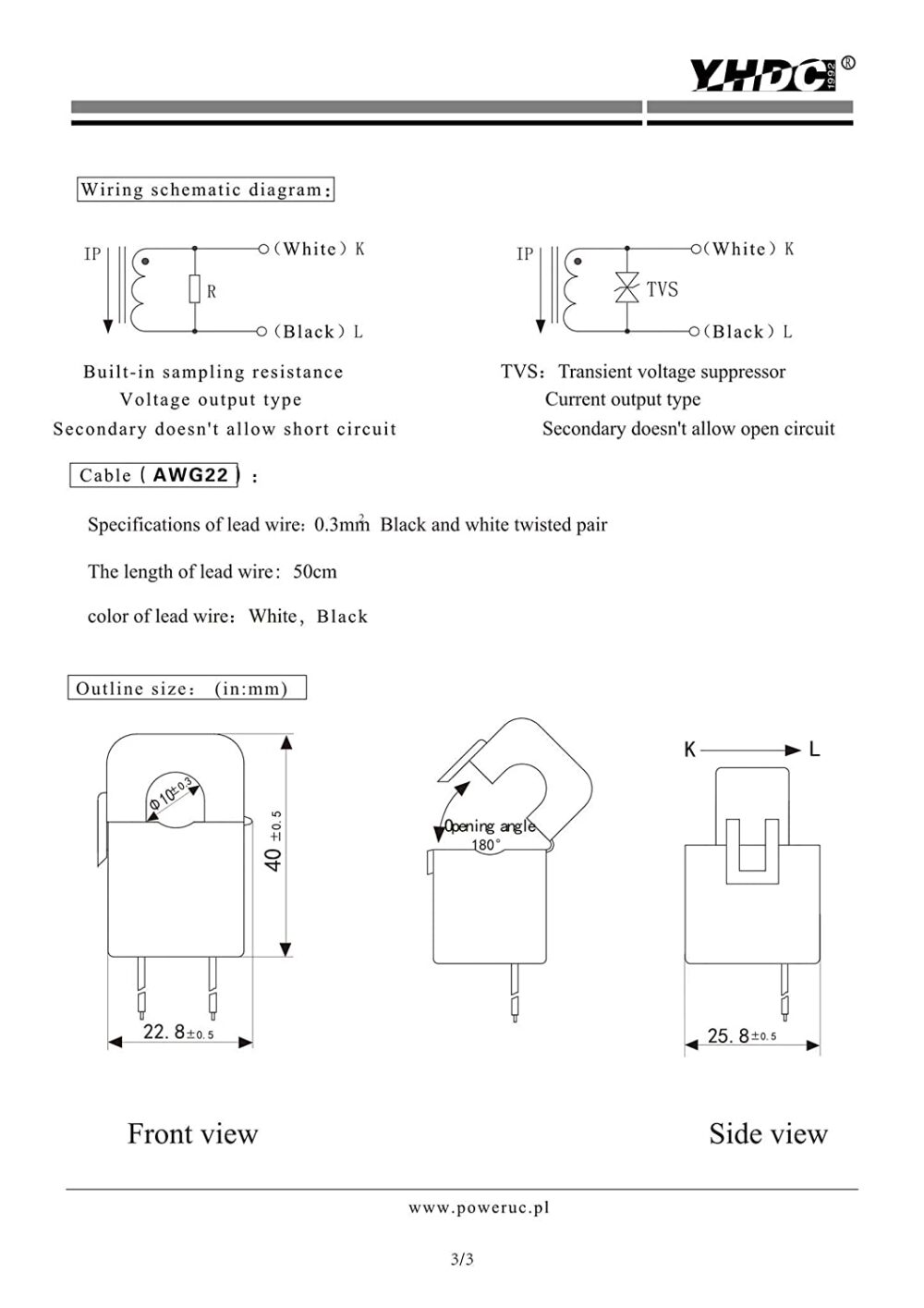 YHDC SCT010 50A 50mA Split Core Current Transformer 3