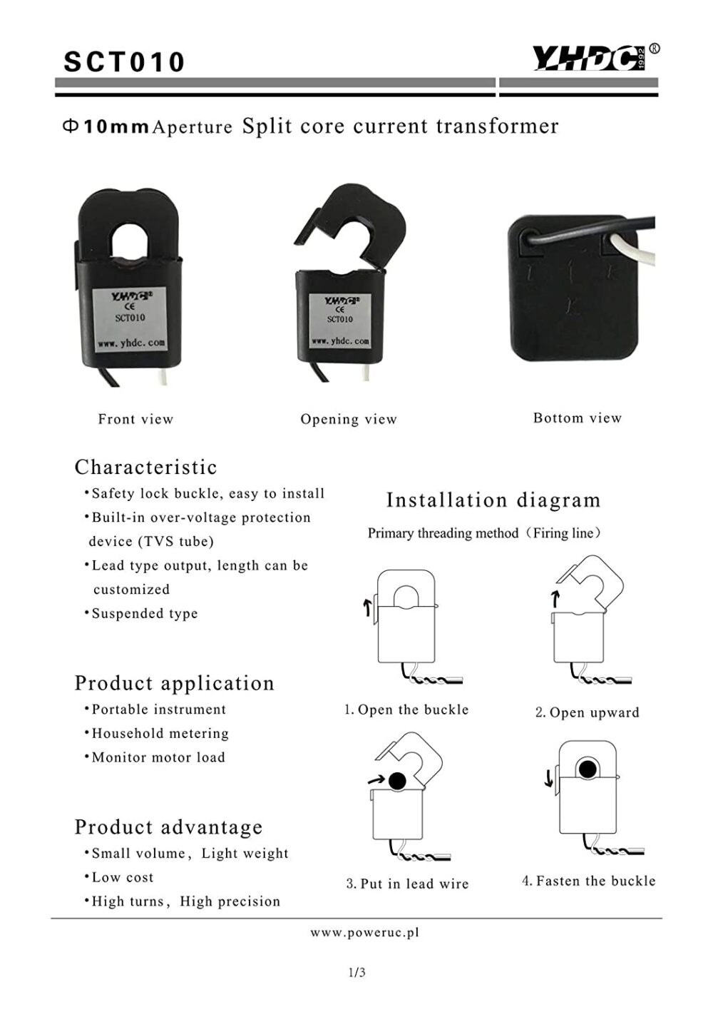 YHDC SCT010 50A 50mA Split Core Current Transformer 4